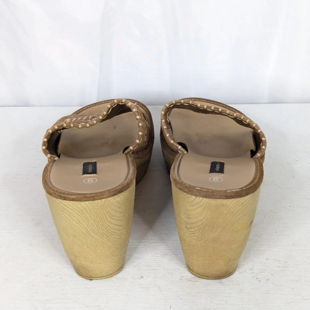Vintage Xhilaration Y2K Chunky Leather Floral Faux Wood Slide Mules Sandals - 9 - Picture 4 of 9